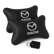 Набір шкіряних подушок Mazda з вишивкою логотипу + подарунок – шкіряний брелок