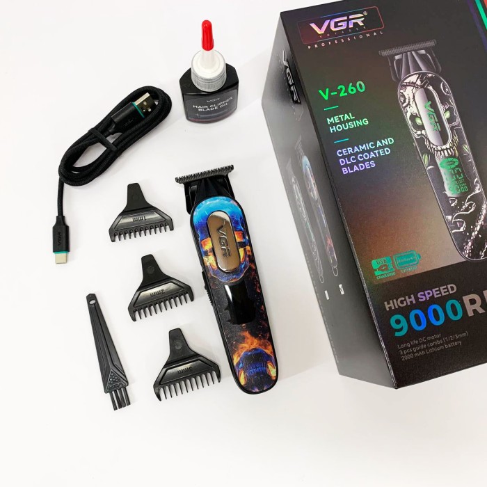 Тример акумуляторний для стрижки VGR V-260 RED, 3 насадки, LED дисплей