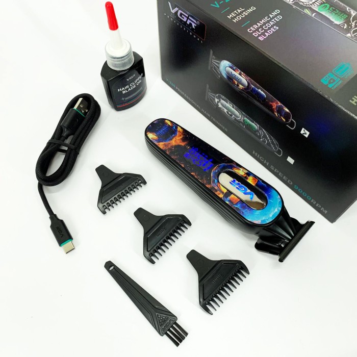 Тример акумуляторний для стрижки VGR V-260 RED, 3 насадки, LED дисплей