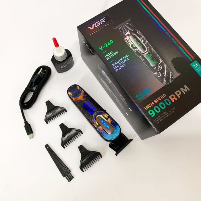 Тример акумуляторний для стрижки VGR V-260 RED, 3 насадки, LED дисплей