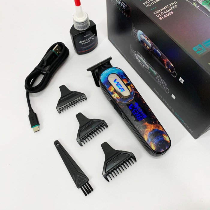 Тример акумуляторний для стрижки VGR V-260 RED, 3 насадки, LED дисплей