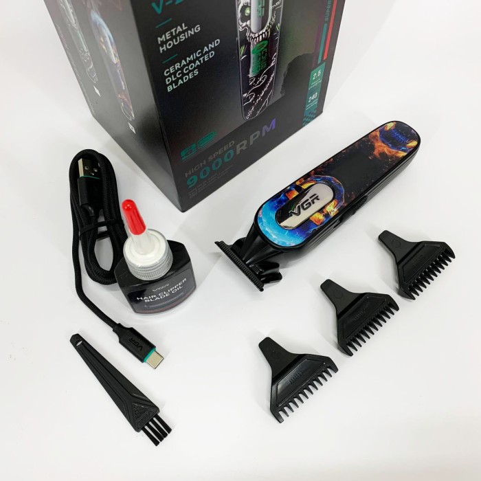 Тример акумуляторний для стрижки VGR V-260 RED, 3 насадки, LED дисплей