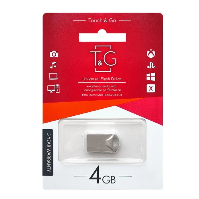 Срібляста USB-флешка T&G Metal TG106 на 4 ГБ