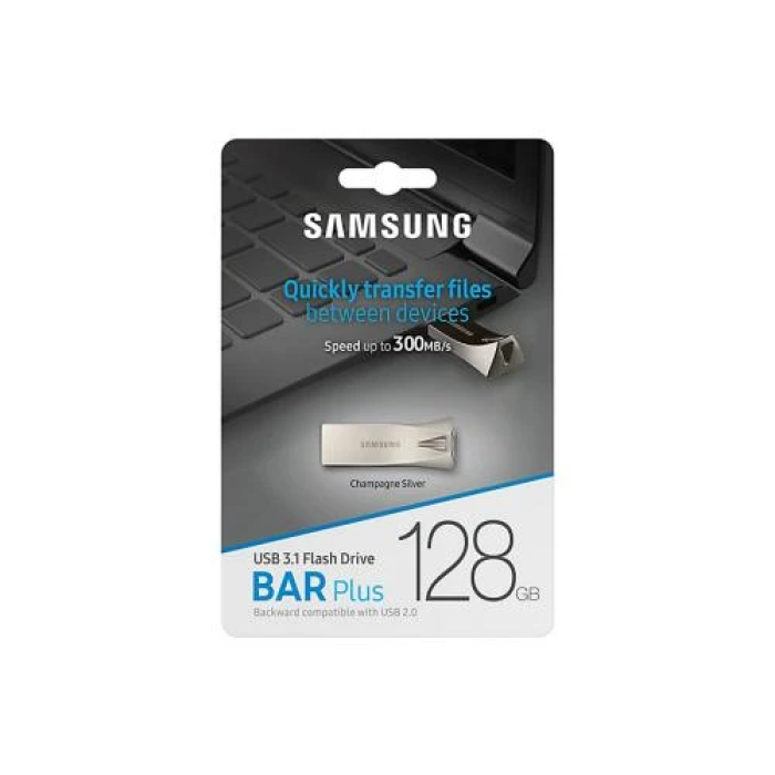 USB-флешка Samsung Bar Plus на 128 ГБ, срібляста