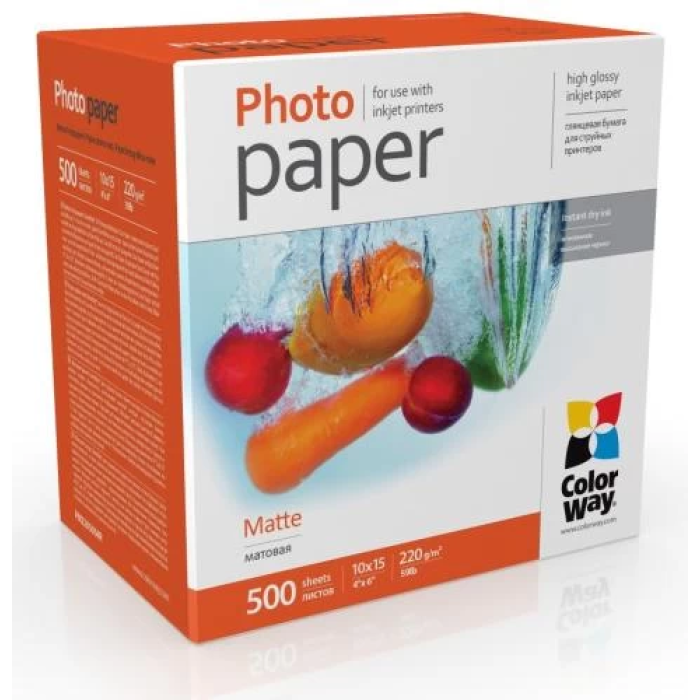 Матовий фотопапір ColorWay A6, 220 г/м², 500 аркушів