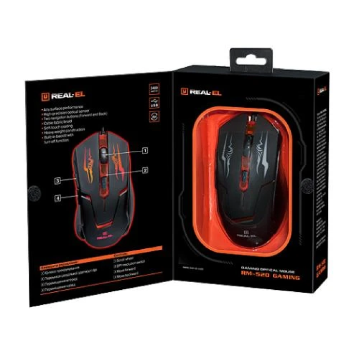 Ігрова миша REAL-EL RM-520 Gaming, чорна, 2400 dpi