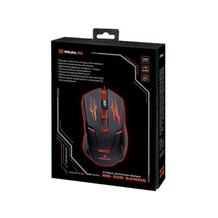 Ігрова миша REAL-EL RM-520 Gaming, чорна, 2400 dpi