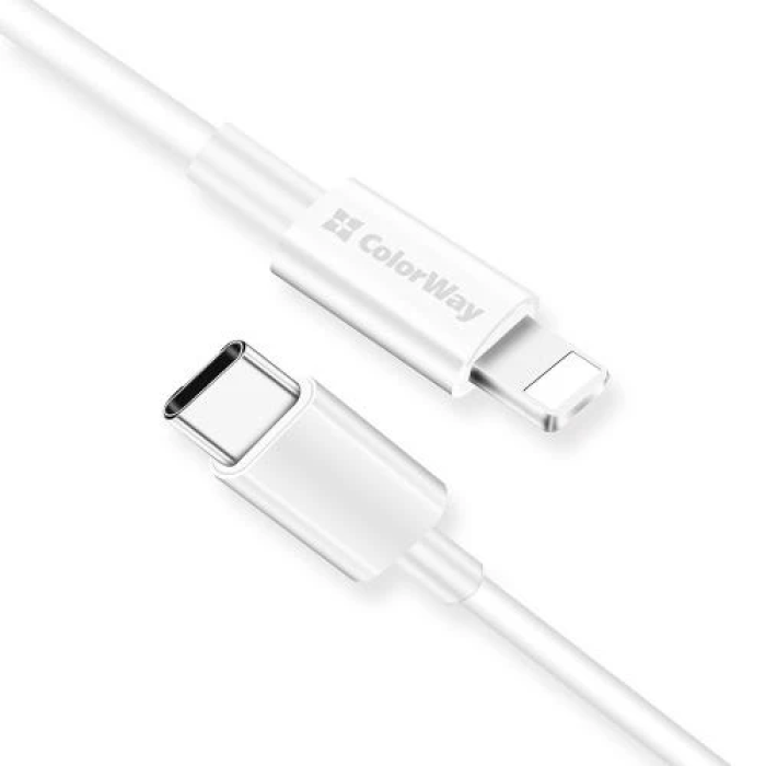 Кабель ColorWay USB-C — Lightning CW-CBPDCL032-WH для заряджання, 1 м, 30 Вт, білий