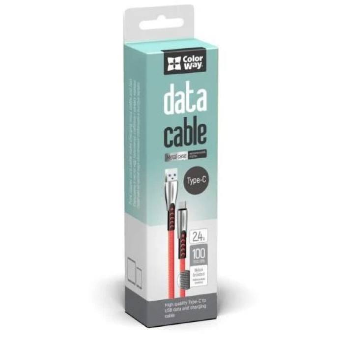 Кабель USB Type-C ColorWay CW-CBUC012-RD — 1 м, 2.4 A, червоний
