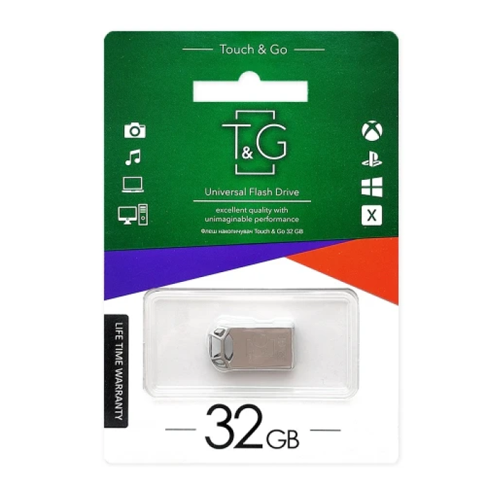 USB-флешка T&G Metal TG110 на 32 ГБ у сріблястому корпусі