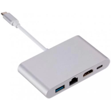 Хаб USB (USB-адаптер) Dynamode 4-in-1 Type-C 3.1, HDMI 4K, RJ45, сірий