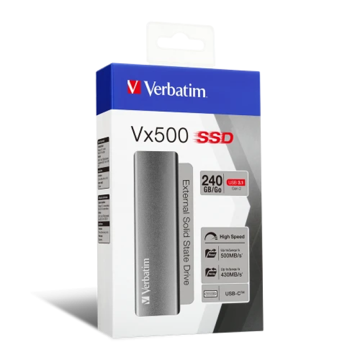 Зовнішній SSD Verbatim Vx500 на 240 ГБ, сірий