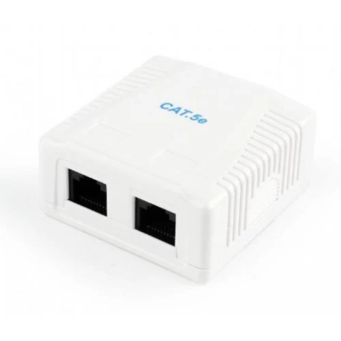 Мережева розетка Cablexpert RJ45 на 2 порти, біла Cat5E