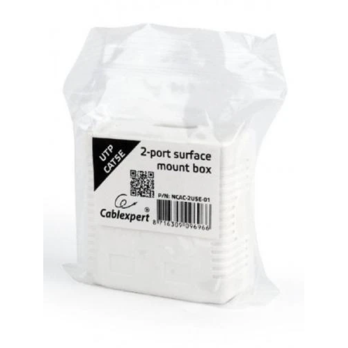 Мережева розетка Cablexpert RJ45 на 2 порти, біла Cat5E