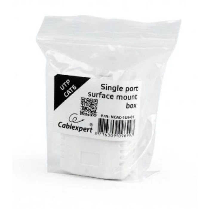 Мережева розетка RJ45 Cablexpert Cat6E, 1 порт, біла