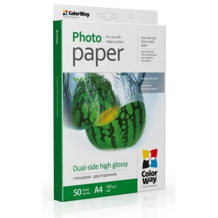 Глянцевий фотопапір ColorWay A4 — 155 г/м², 50 аркушів