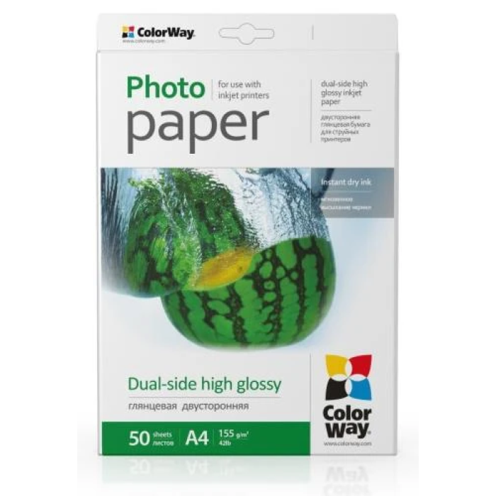 Глянцевий фотопапір ColorWay A4 — 155 г/м², 50 аркушів