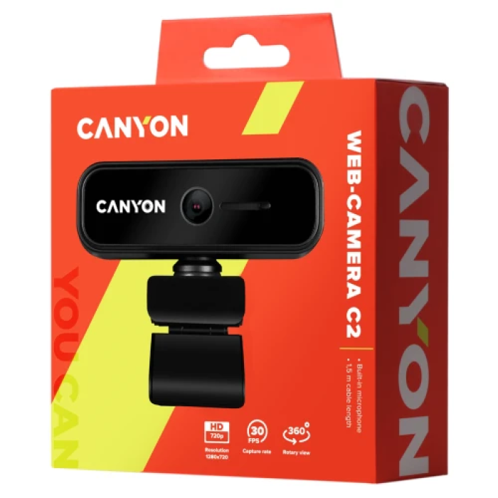 Веб-камера Canyon C2 720p для відеозв’язку, чорна