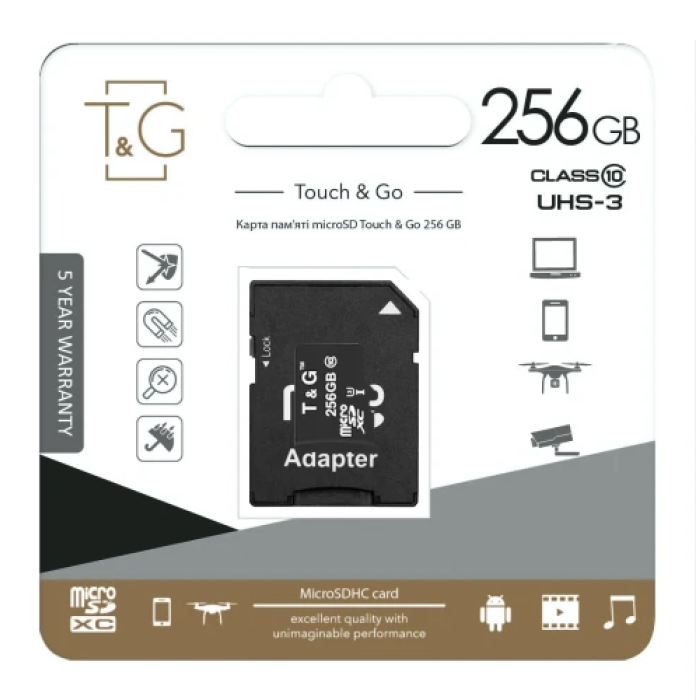 Карта пам’яті microSDXC T&G 256 ГБ із підтримкою UHS-I U3