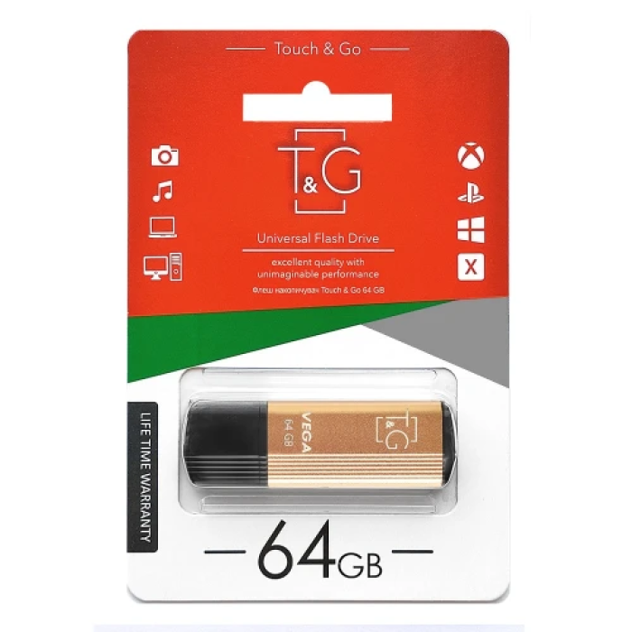 USB-флешка T&G Vega TG121 на 64 ГБ, Gold