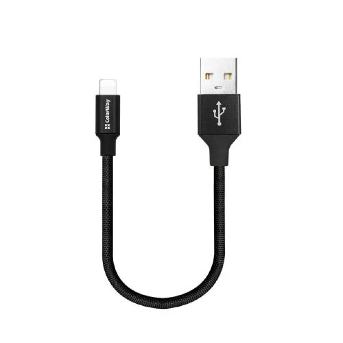Кабель USB–Lightning ColorWay CW-CBUL048-BK, 25 см, чорний