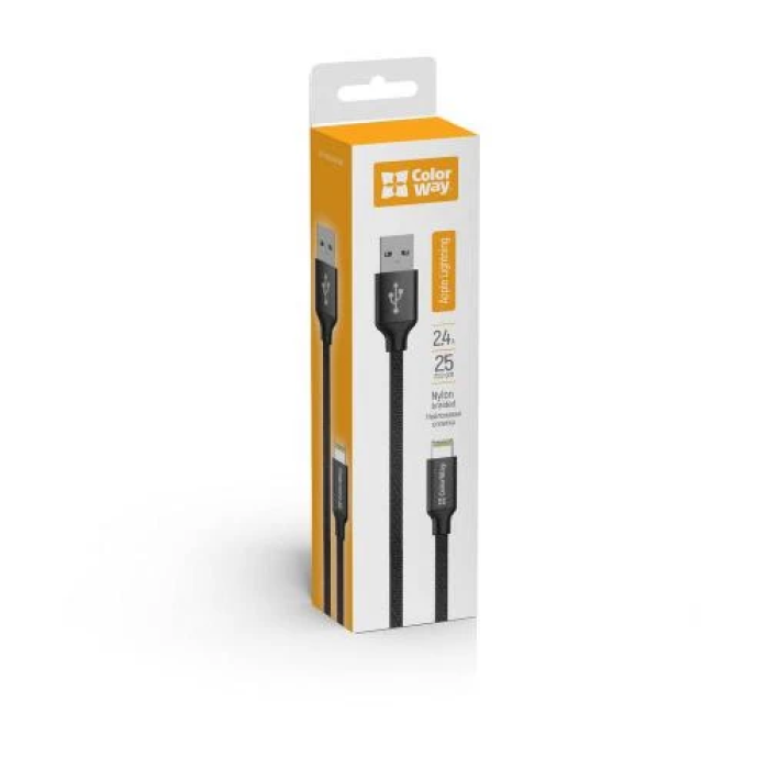 Кабель USB–Lightning ColorWay CW-CBUL048-BK, 25 см, чорний