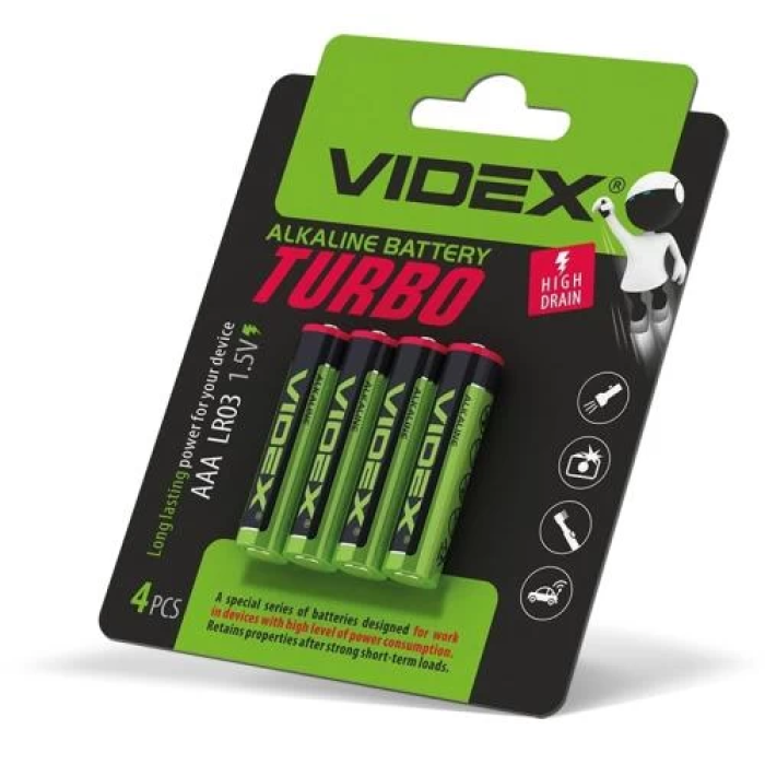 Лужні батарейки AAA Videx Turbo, 4 шт