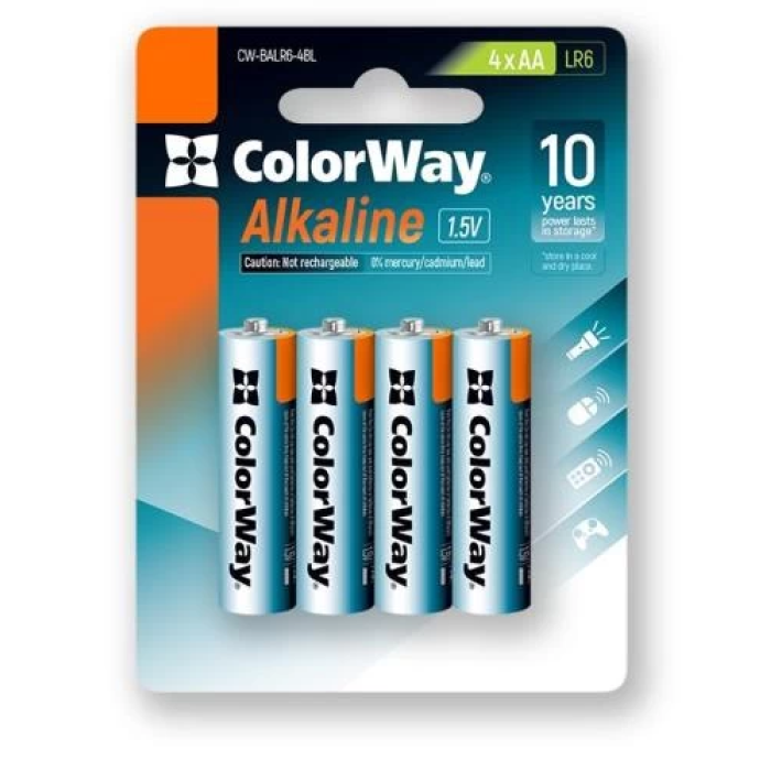 Лужні батарейки AA ColorWay Alkaline Power, упаковка 4 шт