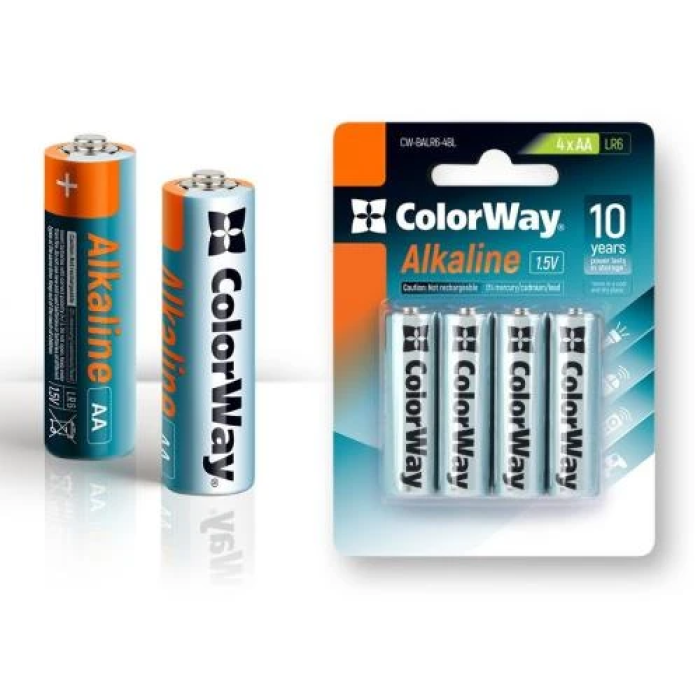 Лужні батарейки AA ColorWay Alkaline Power, упаковка 4 шт