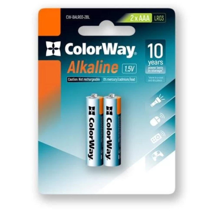 Лужна батарейка AAA ColorWay Alkaline Power, 2 шт