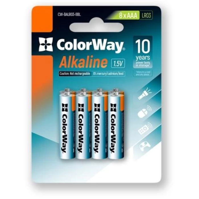 Лужні батарейки AAA ColorWay Alkaline Power, 8 штук
