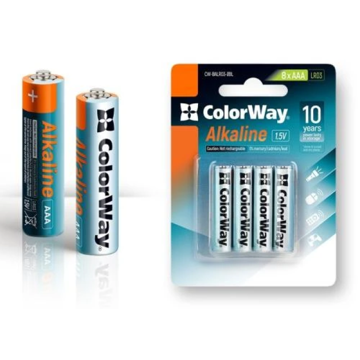 Лужні батарейки AAA ColorWay Alkaline Power, 8 штук