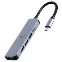 USB-хаб (концентратор) Cablexpert A-CM-COMBO5-03 87 Вт, сірий, кабель 12 см