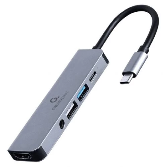 USB-хаб Cablexpert 5-in-1 з HDMI та аудіо, сірий