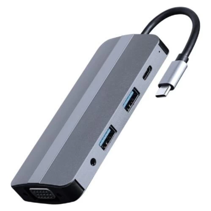 USB-хаб Cablexpert 8-in-1 з HDMI 4K, VGA та картридером