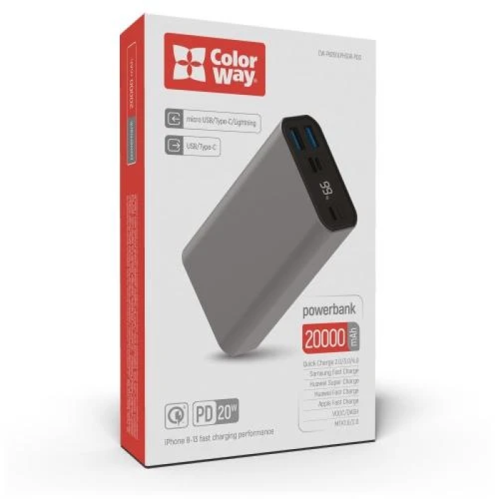 Павербанк ColorWay на 20000 мА·год із потужністю 22,5 Вт