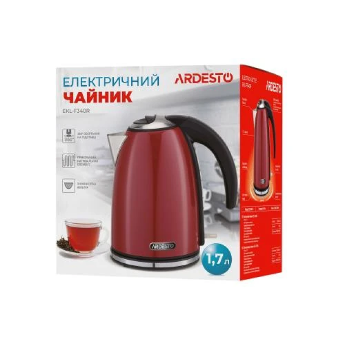 Електрочайник Ardesto EKL-F340R — об’єм 1,7 л, потужність 2200 Вт