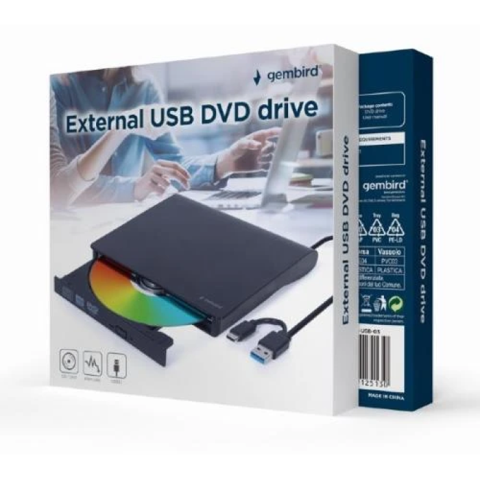 Зовнішній оптичний DVD-привід Gembird з USB Type-C