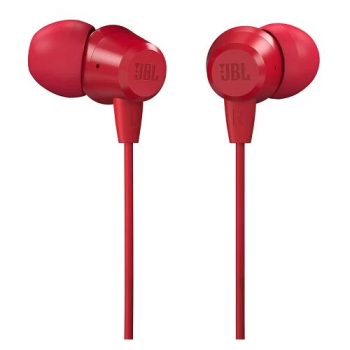 Вакуумна гарнітура JBL C50HI червоного кольору з мікрофоном