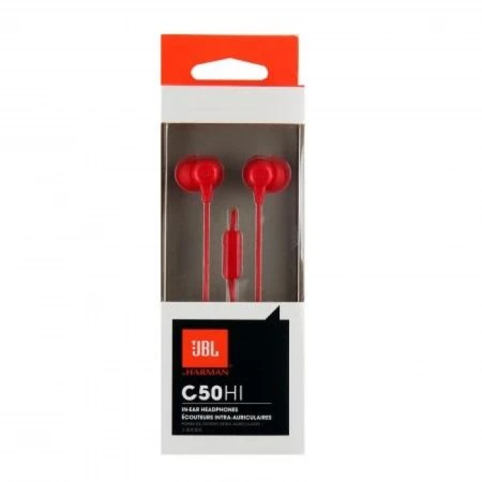 Вакуумна гарнітура JBL C50HI червоного кольору з мікрофоном