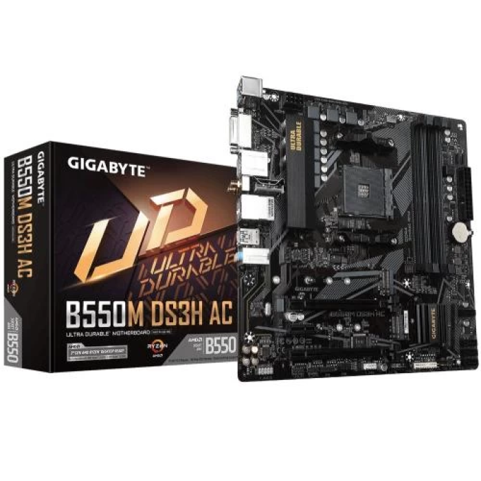 Материнська плата (системна плата) Gigabyte B550M DS3H AC AM4, MicroATX, Wi-Fi, 4 слоти DDR4