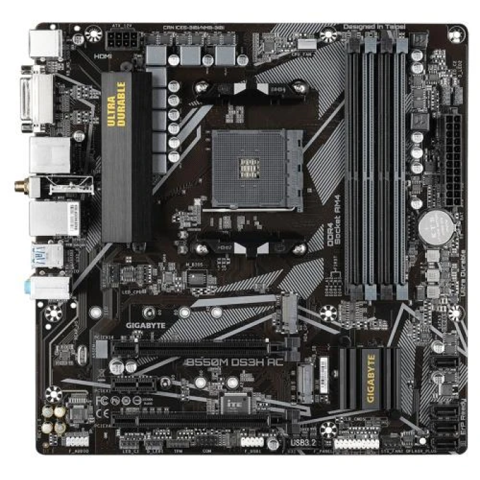 Материнська плата (системна плата) Gigabyte B550M DS3H AC AM4, MicroATX, Wi-Fi, 4 слоти DDR4