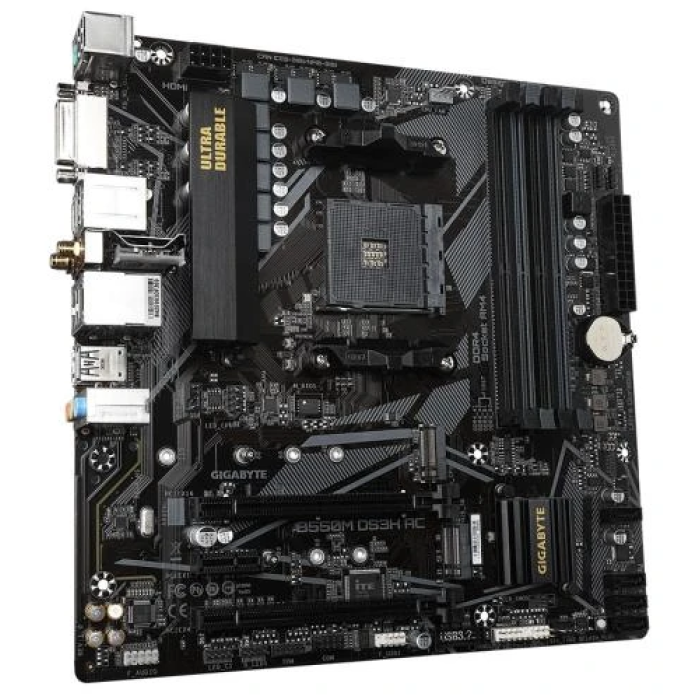 Материнська плата (системна плата) Gigabyte B550M DS3H AC AM4, MicroATX, Wi-Fi, 4 слоти DDR4