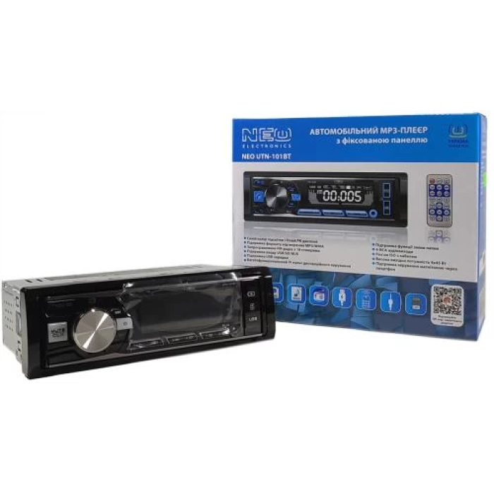 Автомагнітола NEO UTN-101BT 1 DIN із Bluetooth та синім підсвічуванням
