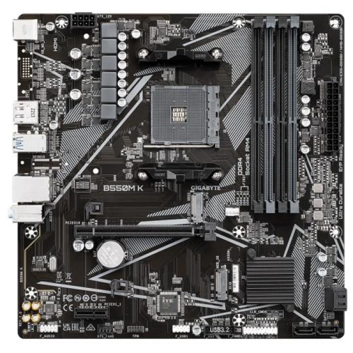 Материнська плата Gigabyte B550M K формату Micro ATX для пам’яті DDR4