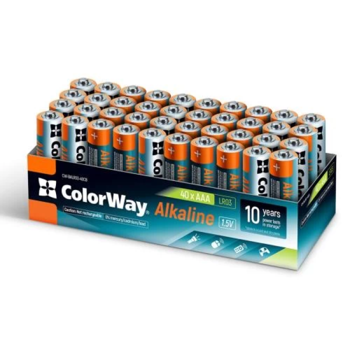 Лужні батарейки AAA ColorWay Alkaline Power, упаковка 40 шт