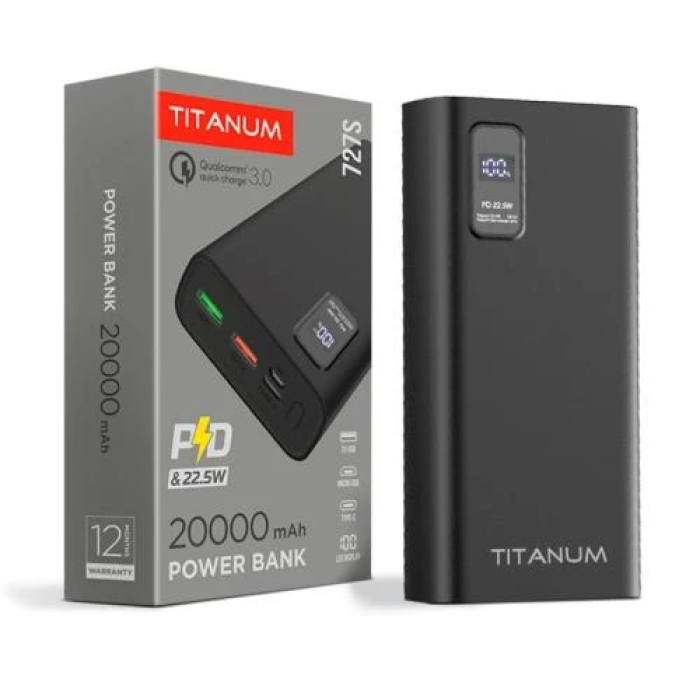 Повербанк Titanum 727S на 20000 мА·год із швидким заряджанням