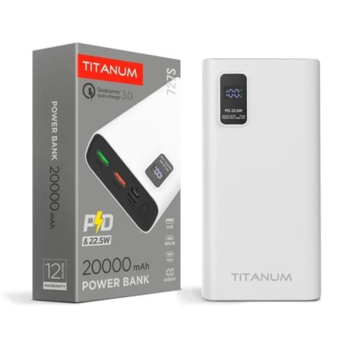 Повербанк Titanum 727S на 20000 мА·год із швидким заряджанням