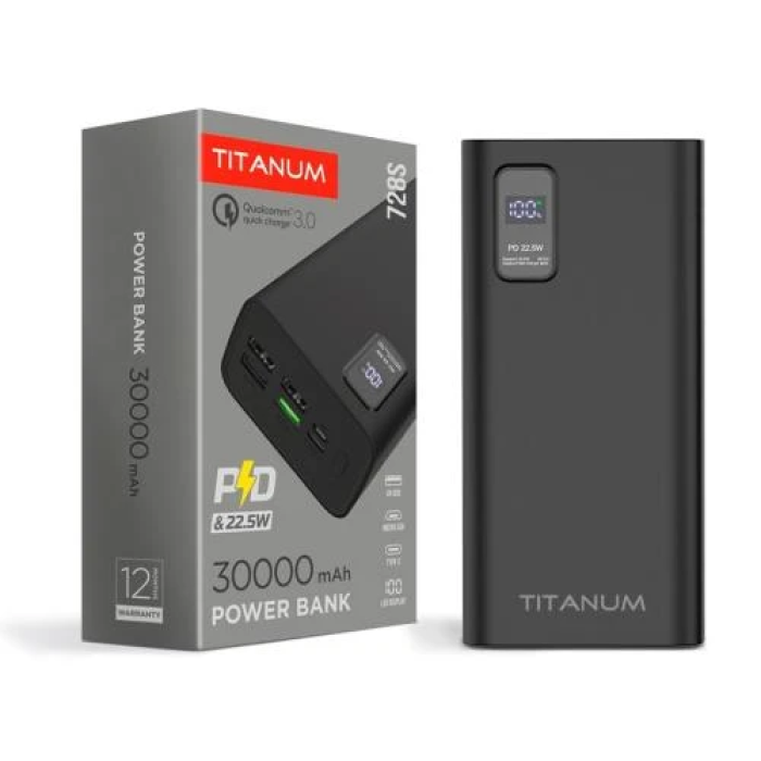 Повербанк Titanum 728S на 30000 мА·год із швидким заряджанням