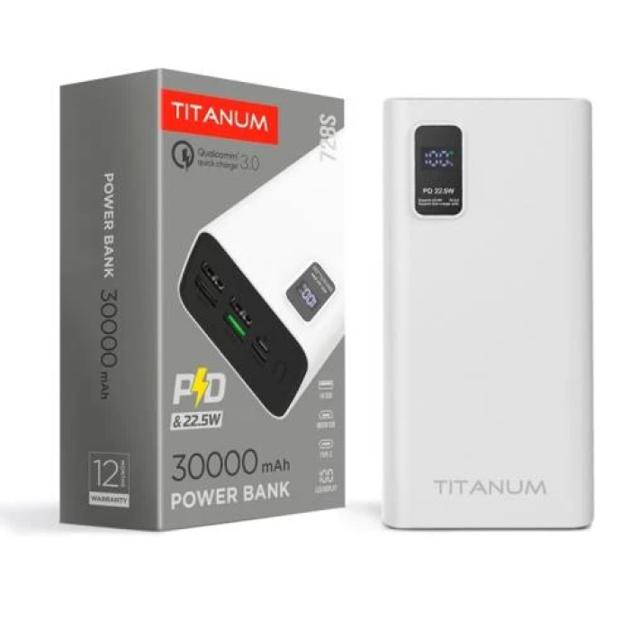 Повербанк Titanum 728S на 30000 мА·год із швидким заряджанням